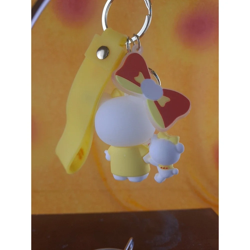 Hello Kitty In‎ Yellow And Red Striped Costume Rubber & Metal Keychain